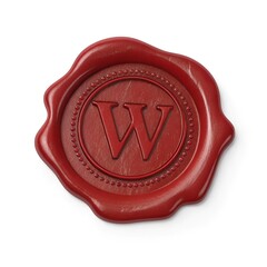 Isolated red wax seal stamp with letter "W" inside