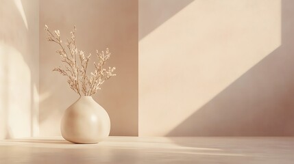 Dry flowers in minimalist vase with soft natural light high resolution picture
