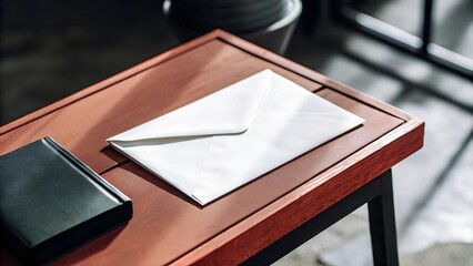 White envelope on the wooden table