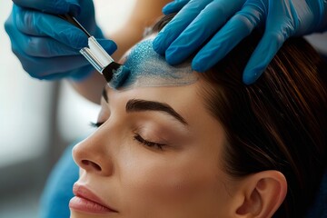 A Young Woman Receives Microdermabrasion Therapy on Forehead at Beauty Spa