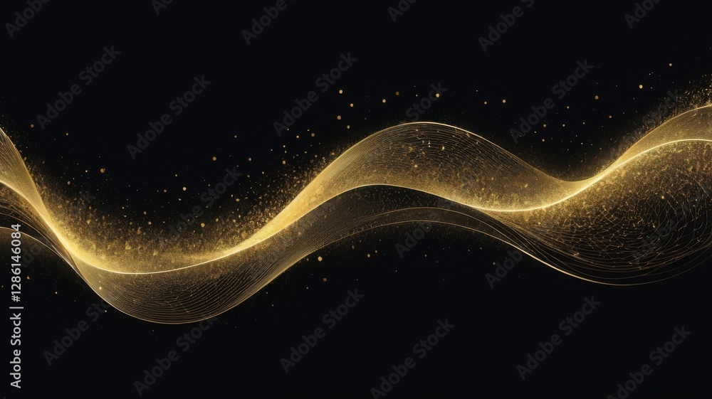 Poster elegant golden flowing light trails on black background creating a luxurious and captivating visual 