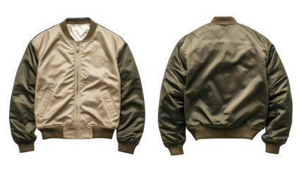 Stylish bomber jacket in tan and green with a classic design for casual wear suitable for various occasions