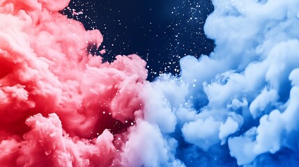 Fototapeta premium Red and Blue Ink Clouds Colliding in Dark Water: Abstract Underwater Photography AI Generated