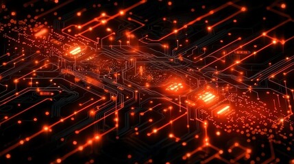 Fototapeta premium Digital Fortress Under Attack with Shadowy Elements in Technological Landscape