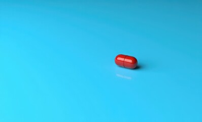Red capsule on blue surface