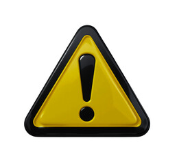 3D Warning Sign with Exclamation Mark Isolated on Transparent Background Free Image.