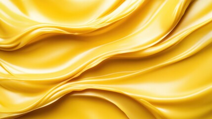 This image showcases a beautifully draped yellow satin fabric, illustrating the smooth and luxurious texture, with flowing waves that exude elegance and warmth.