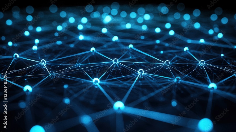 Poster intricate network of blue lights illuminating the dark background creating a futuristic atmosphere