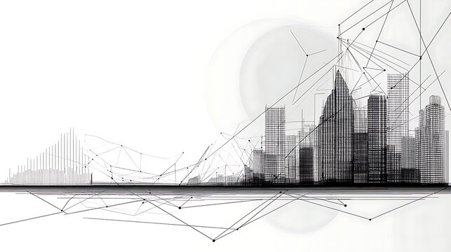 Modern architectural background with urban skyline and abstract lines for professional presentations
