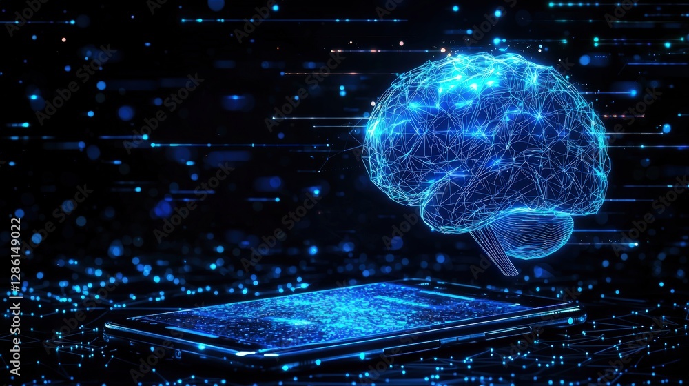 Aufkleber human brain displayed on a tablet screen representing advanced technology and cognitive science
