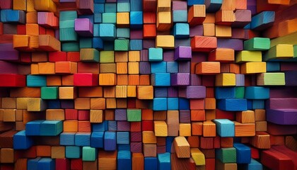 colorful wooden blocks or blocks of other material roughly stacked wide format hand edited ai