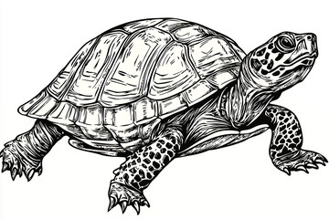 Turtle Resting Monochrome Vector Art, Ideal for Wildlife Branding (休むカメ)