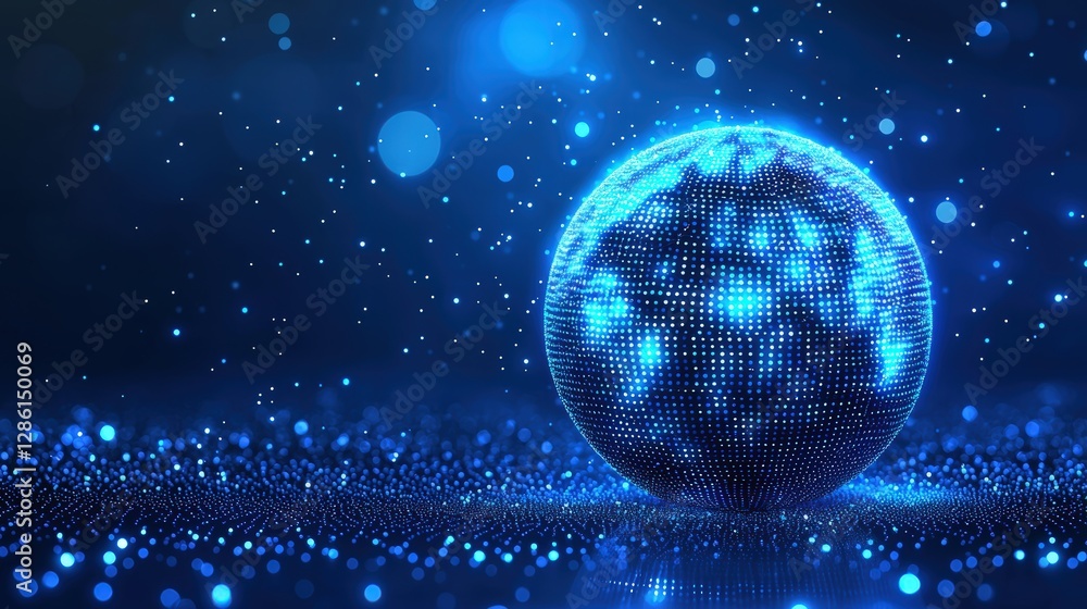 Poster sphere with a blue background representing a modern abstract concept of global connectivity and unit