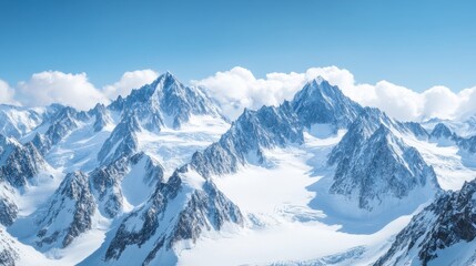 Obraz premium Majestic Winter Mountain Range Panorama Snow-Capped Peaks and Glacial Valley