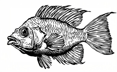 Fototapeta premium Exquisite Monochrome Tropical Fish Sketch, Detailed Line Art for Ocean and Marine Themes