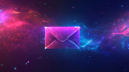 Purple envelope on glowing background with soft light effect and gradient design