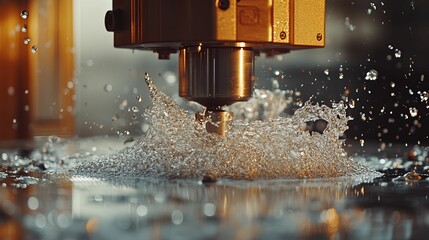 Precision Machining Process Water Splashing Metal