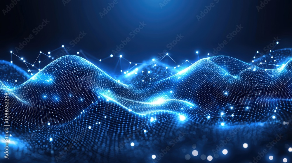 Poster striking blue abstract background featuring dynamic wave patterns evoking fluid movement and energy