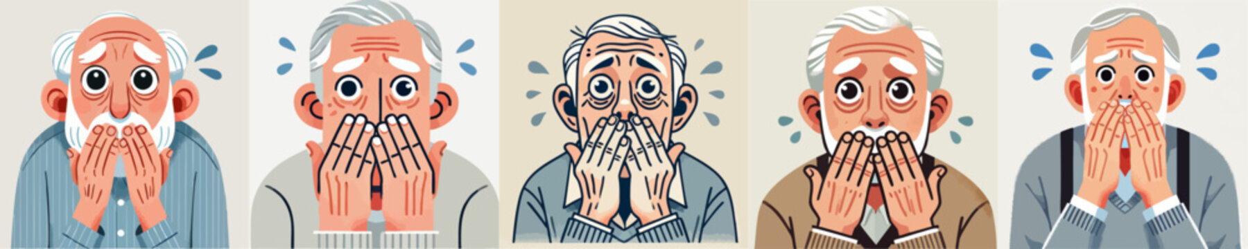 Vector of an elderly person panicking and scared