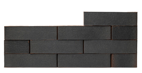 Dark brick wall section with shadowed texture and staggered pattern Brickwork on white isolated background