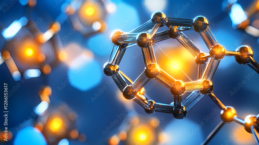Poster exploring molecular structures science lab digital artwork abstract environment close-up view innova