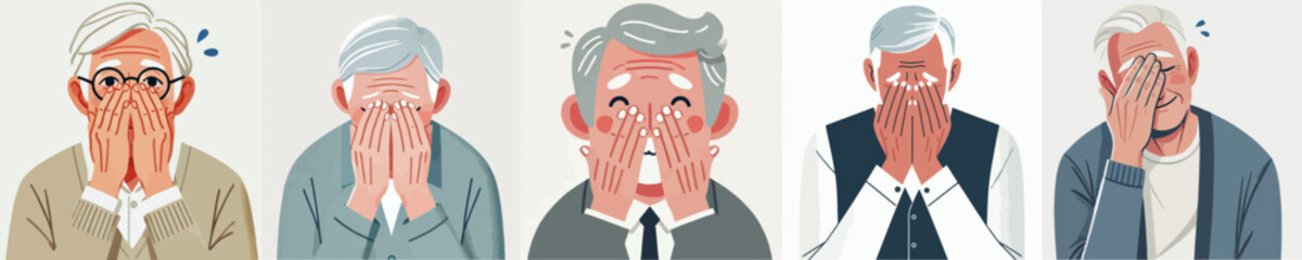 Vector collection of a frustrated elderly person