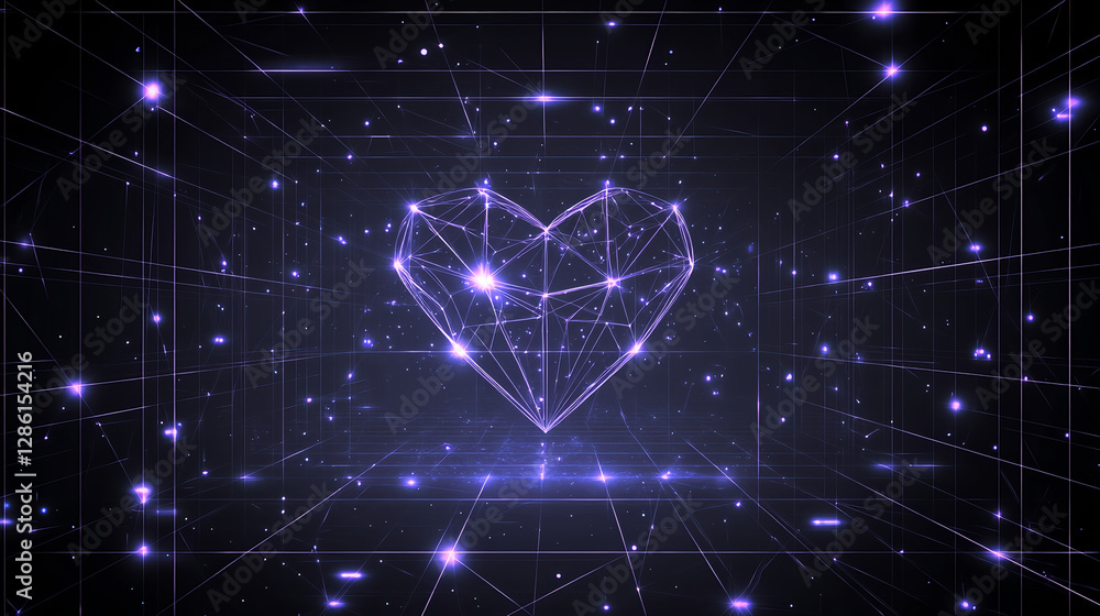 Poster digital heart animation virtual space 3d graphics futuristic environment abstract view love concept