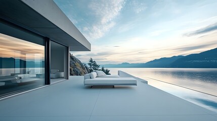 Fototapeta premium Luxurious Minimalist Lakefront Villa with Cutting Edge Smart Home Technology and Sustainable Design