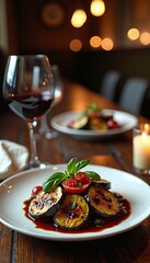 Gourmet dining healthy food eggplant vegetables grilled balsamic
