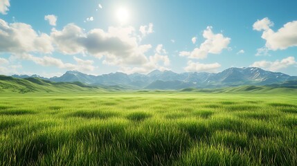 Obraz premium Green hills and blue sky on a sunny day view high resolution image