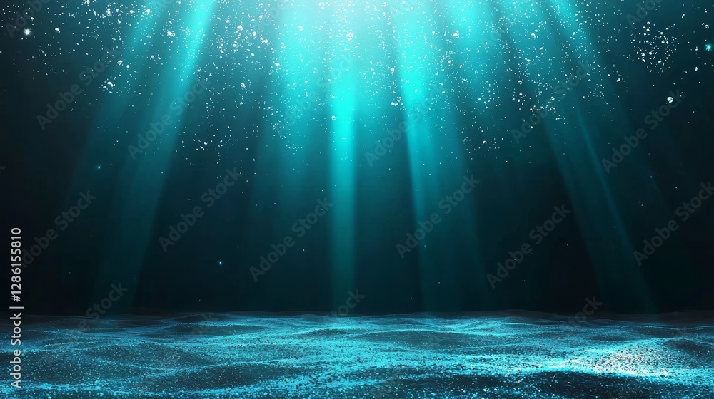 Poster a 3d rendering of an abstract background showcasing dark light blue particles and falling, flickerin