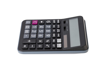 Obraz premium Closeup of single black digital calculator isolated on white background with clipping path.