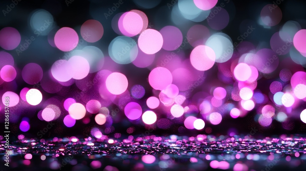 Poster golden bokeh particles and highlights blend into a festive abstract christmas texture on a dark back