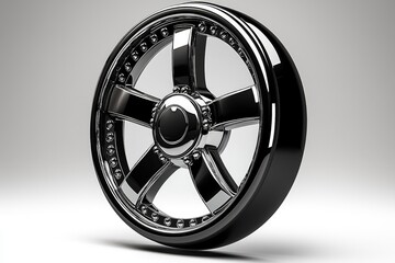 Obraz premium Shiny Black and Chrome Rim of Automobile Displayed Proudly