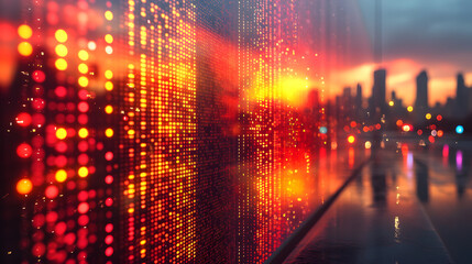 Cityscape Data: A captivating image of a futuristic cityscape blends the digital world with urban landscapes, showcasing data streams alongside the city skyline at dusk.