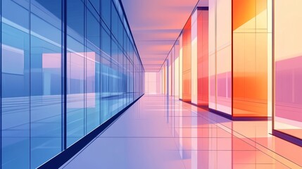 Long corridor featuring a lengthy wall and an expansive window providing natural light