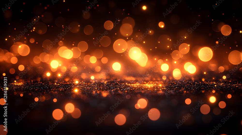 Poster illuminated bokeh: a captivating abstract composition features shimmering, golden bokeh lights that 