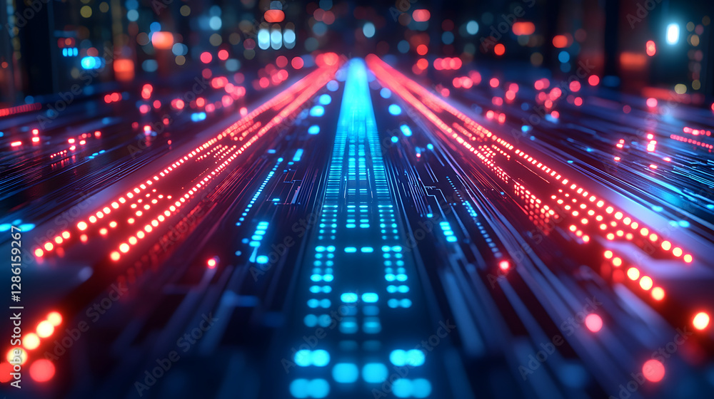 Aufkleber illuminated data highway: futuristic image of data flowing through a network, symbolized by glowing 