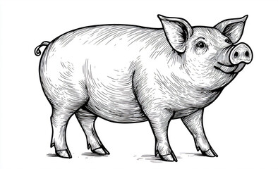 Whimsical Pig Vector Sketch: Black-and-White Isolated Art for Creative Projects and Global Merch
