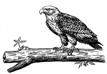 Powerful Eagle Monochrome Sketch Art, Striking Silhouette with Feather Details, 漫画 スタイル, 黒白イラスト, Ideal for Sport Teams or Patriotic Themes