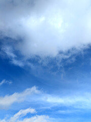 Bright Blue Sky and White Fluffy Clouds Whispy Skyline