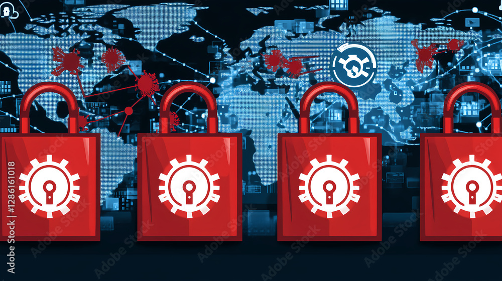 Aufkleber cybersecurity threats global network digital illustration high-tech environment digital viewpoint da