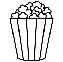 Sweet popcorn in a striped box is a delicious cinema snack icon vector