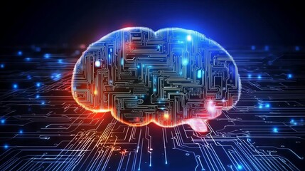 Digital Brain Circuitry Concept, Neon Glow, AI, Artificial Intelligence AI, Neural Network