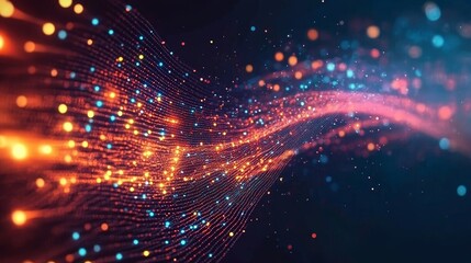 Obraz premium Glowing Particle Wave Abstract Digital Art, Orange and Blue, Network Concept, digital art, abstract background digital art, abstract background