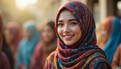 Confidence & Culture Woman in Colorful Hijab Shines