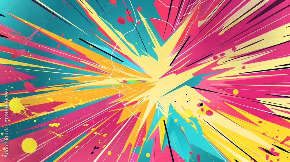 Poster a colorful, abstract image with a burst of color in the center.