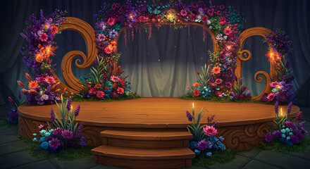 Magical Floral Stage With Wood Accents and Candlelight Illustration
