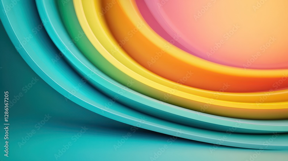 Poster a vibrant abstract image featuring layered circular shapes in pastel colors, creating a harmonious a