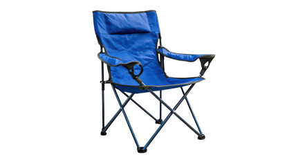 Folding blue camping chair positioned on a flat surface, perfect for outdoor relaxation and gatherings near the beach or park